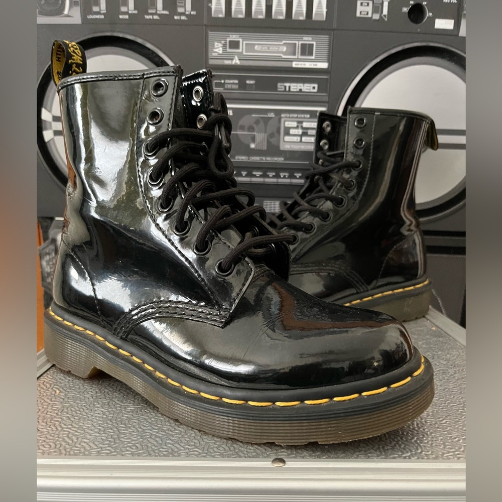 Dr. Martens Black Patent Leather Lace-Up Boots